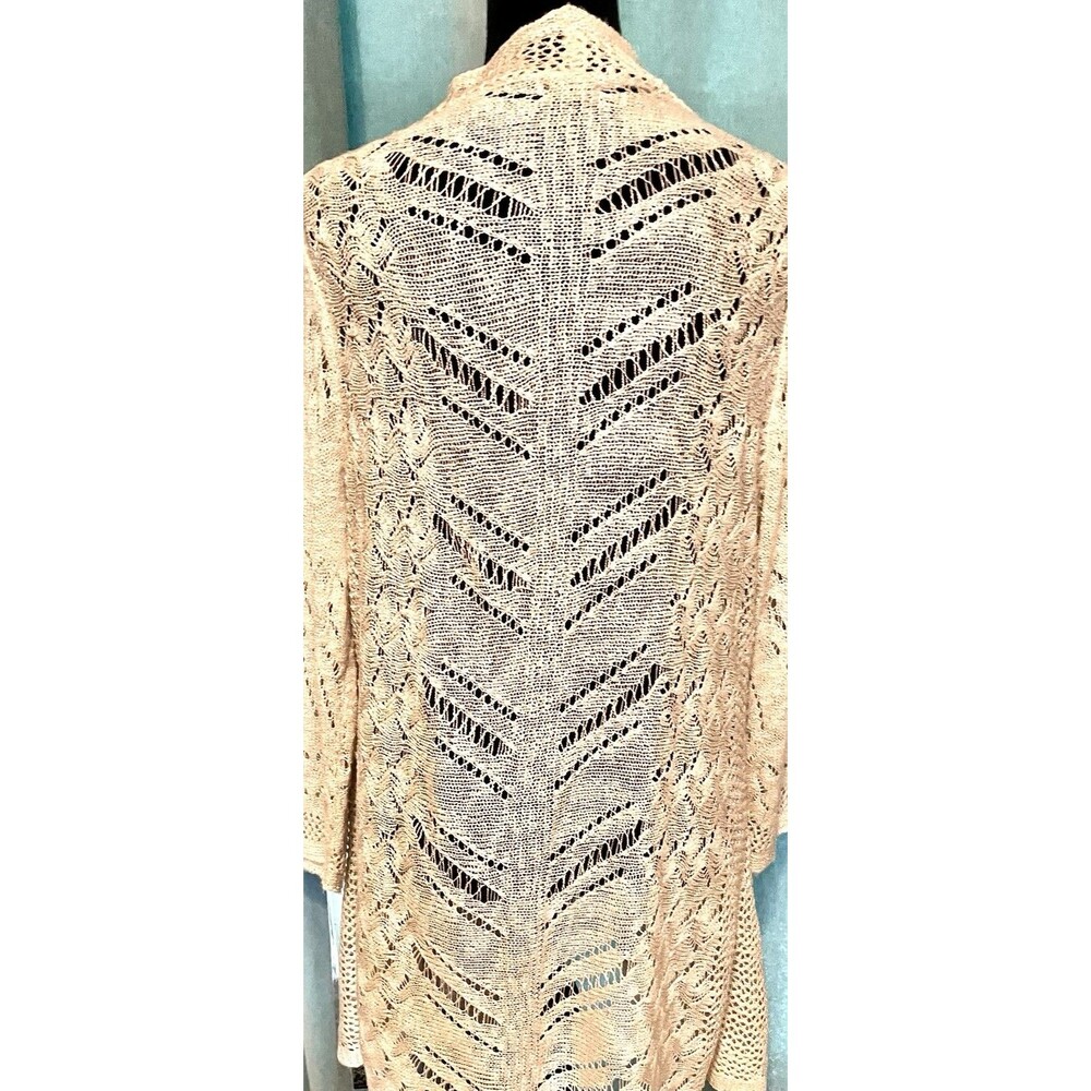 Women's Open Front Lace Cardigan Beige Size XL Crochet Boho Retro Hannah - Picture 9 of 16